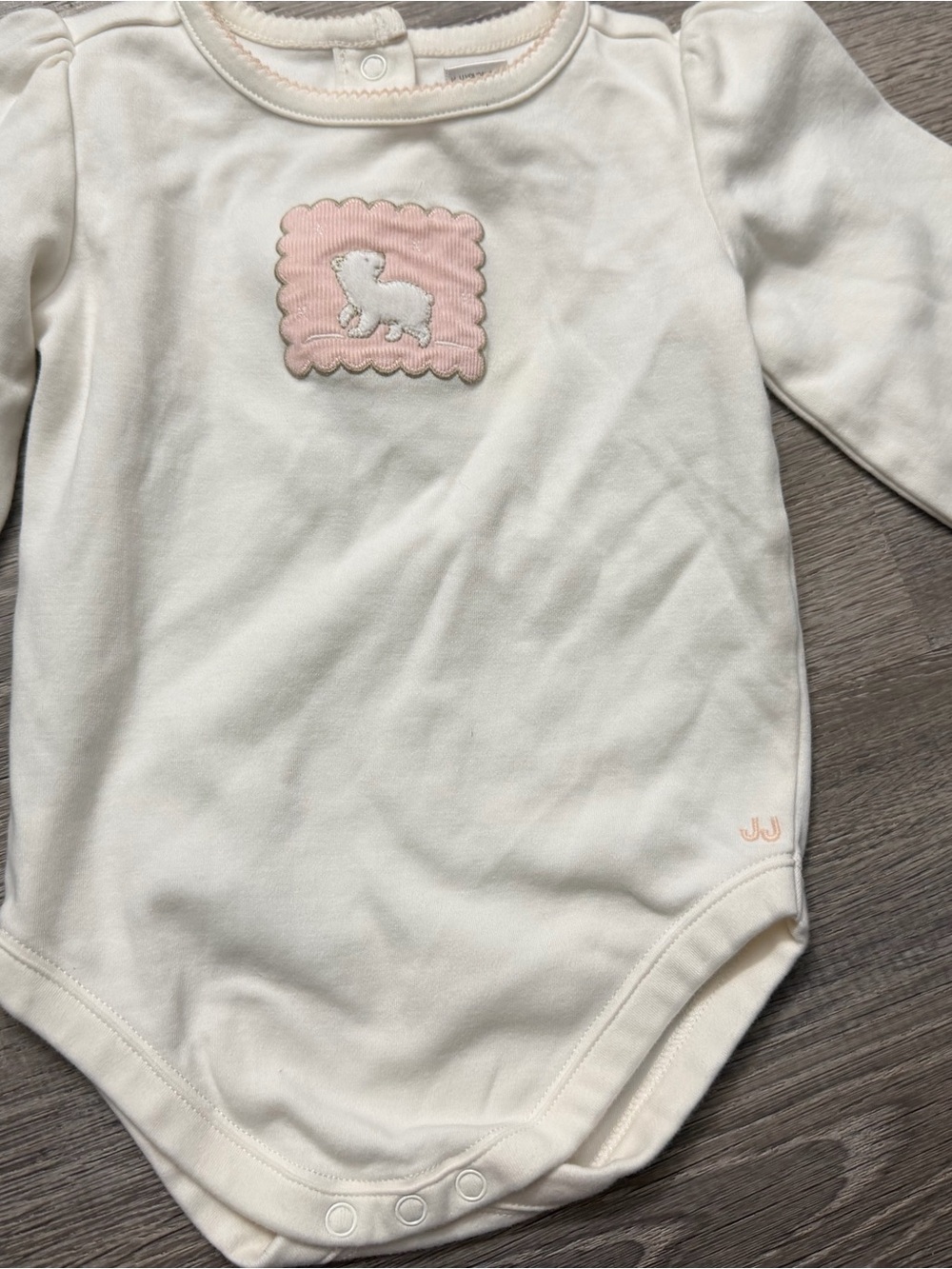 Janie and Jack Cream One-Piece with Pink Lamb Patch